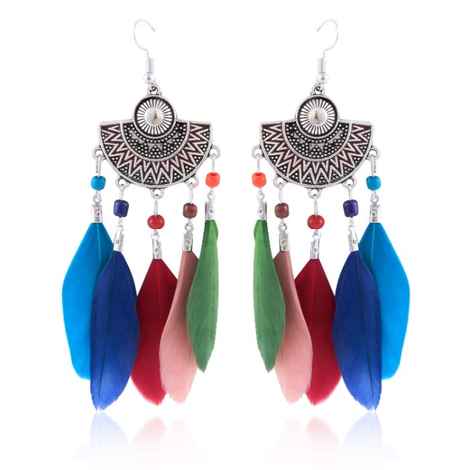 Buy Crunchy Fashion Tribal Muse Collection Multi-Color Feather Earrings For Women - Purplle