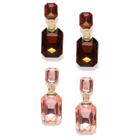 Buy Crunchy Fashion Golden Plated Pink & Rodo Colored Drop Earring Combo - Purplle