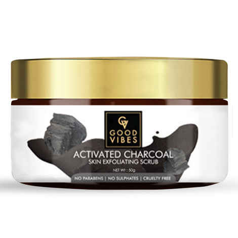 Buy Good Vibes Activated Charcoal Skin Exfoliating Face Scrub | Anti-Acne, Blackhead | With Almond Oil | No Parabens, No Sulphates, No Mineral Oil (50 g) - Purplle