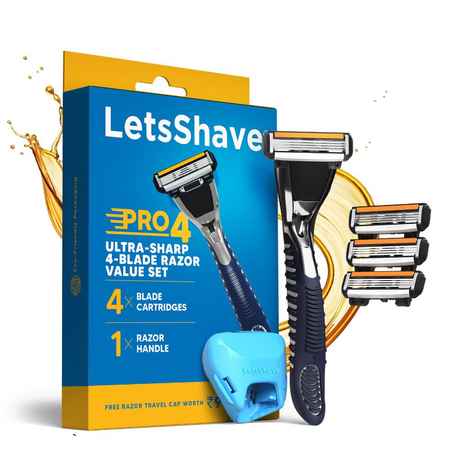 Buy LetsShave Pro 4 Value Kit for Men - 1 Razor Handle + Pack of 4 Blades Cartridge + After Shave Balm + FREE (Shaving Foam-200gm,Razor Cap) - Purplle