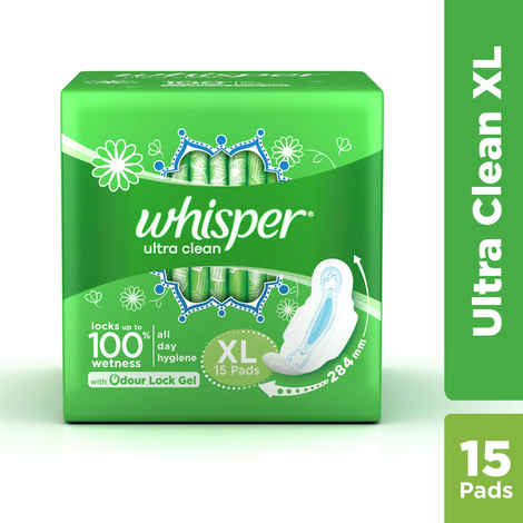 Buy Whisper Ultra Clean Sanitary Pads XL Wings 15 pc Pack - Purplle