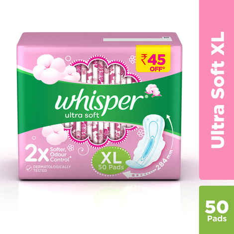Whisper Ultra Soft XL Sanitary Pads, 50 count