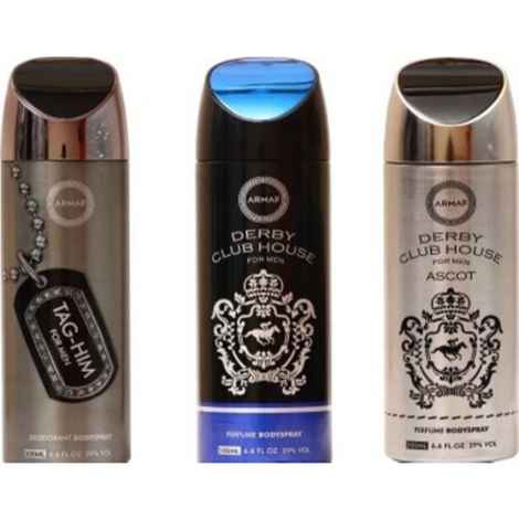 Buy Armaf Tag Him , Derby Club House Blue & Derby Club House Ascot Perfume Body Spray For Men (200ml Each) - Purplle
