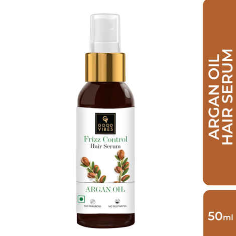 Buy Good Vibes Argan Oil Hairfall Control Vitalizing Serum | Frizz Control, Shine, Stregthening | No Parabens, No Sulphates, No Animal Testing (50 ml) - Purplle