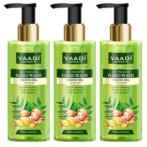 Buy Vaadi Herbals Pack of 3 Anti-Bacterial Neem Oil & Ginger Hand Wash (250 ml x 3) - Purplle