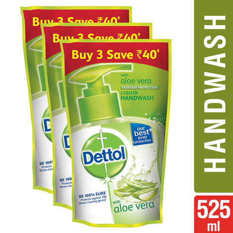 Buy Dettol Germ Protection Handwash Refill, Aloe (175 ml) (Pack of 3) - Purplle