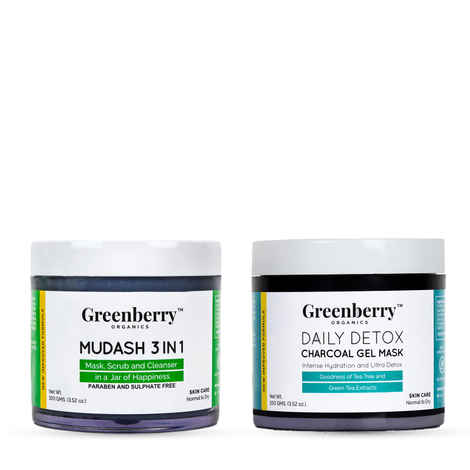 Greenberry Organics Mud Ash 3 IN 1 Face Care & Daily Detox Charcoal Gel Mask MultiMasking Combo