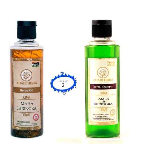Khadi Herbs Maha Bhringraj Oil(210 ml) + Khadi Herbs Amla Bhringraj Shampoo(210 ml)-Combo Offer (Pack Of 2)