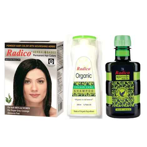 Buy Radico Herbal Dark Brown With Organic Colour Care Shampoo (200 ml) And Ayurvedic Hair Oil (200 ml) - Purplle