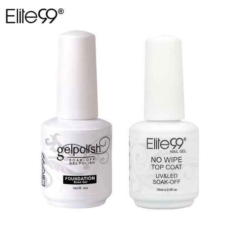 Buy Elite99 2pcs/lot Nail Gel Varnish Set Long Lasting Base Coat +NO Cleaning Top Coat Nail Art Soak off UV Gel Nail Polish (Top & Base Coat) (15 ml) - Purplle
