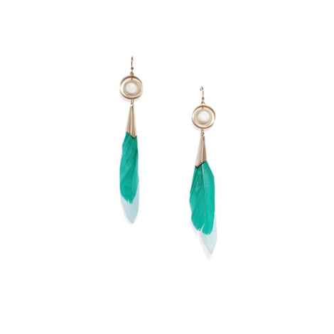 Buy Golden Peacock Gold-Plated & Green Feather Shaped Drop Earrings - Purplle