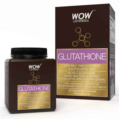 Buy WOW Life Science Glutathione Capsules 500mg with Milk Thistle Extract -Immunity/Skin Lightening/Skin Brightening - 30 Vegetarian - 30 Capsules 500mg - Purplle