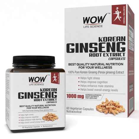 Buy WOW Life Science Korean Ginseng Root Extract Capsules - 100% Pure Korean Ginseng Extract - 400mg Korean Ginseng Root Extract - 60 Vegetarian Capsules - Purplle