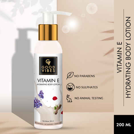 Good Vibes Vitamin E Hydrating Body Lotion | Lightweight, Absorbing, Nourishing | No Parabens, No Sulphates, No Animal Testing (200 ml)