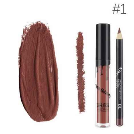 Kiss Beauty Matte Liquid Lipgloss Lipstick and Lip Liner (Shade 1)