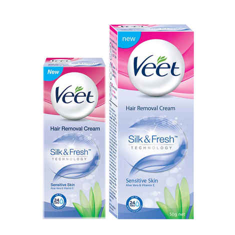 Buy Veet Hair Removal Cream Sensitive (25 g) (20% Extra) + Veet Hair Removal Cream Sensitive Skin (50 g) - Purplle