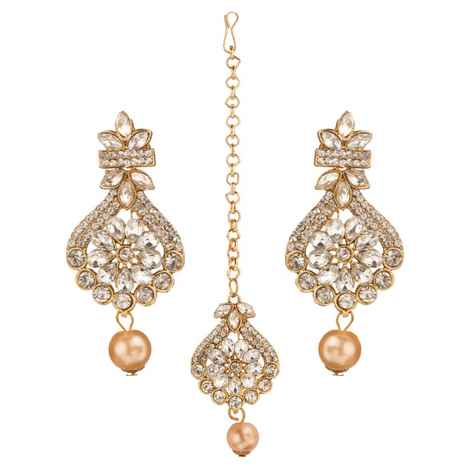 Buy Kord Store Gold Plated White Stone Maang Tika And Earrings Set For Girls & Women. One Pair Of Earring With Mangtika (KSEMT80002) - Purplle