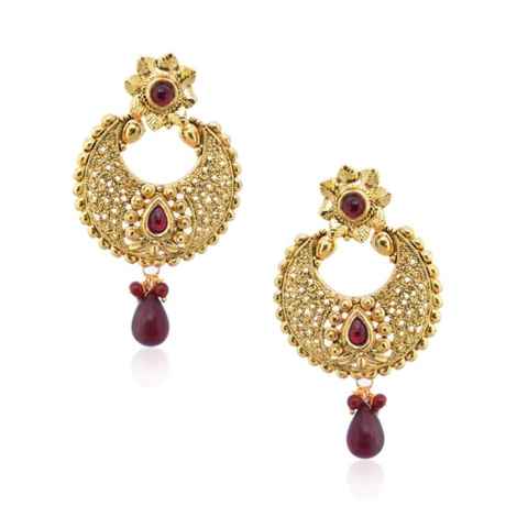 Buy Royal Bling Petite Leafy Fili Maroon Earrings - Purplle