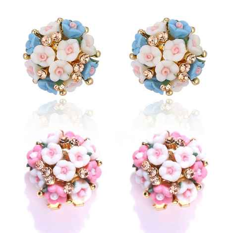 Buy Crunchy Fashion Pink-Aqua Blue Floret Studs Combo - Purplle