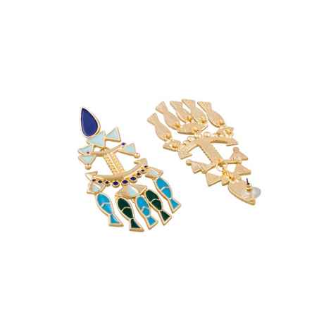 Buy Crunchy Fashion Blue & Gold-Toned Contemporary Drop Earrings - Purplle