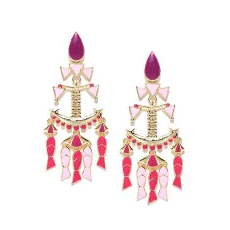 Buy Crunchy Fashion Pink & Gold-Toned Contemporary Drop Earrings - Purplle