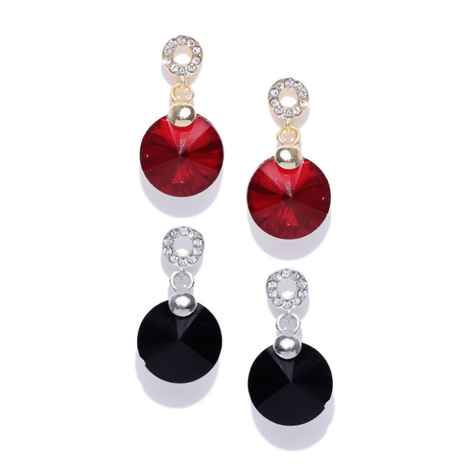 Buy Crunchy Fashion Red & Black Set of 2 Circular Drop Earrings - Purplle