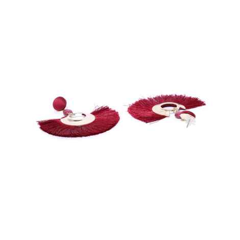 Buy Crunchy Fashion Maroon & Gold-Toned Tasselled Crescent-Shaped Drop Earrings - Purplle