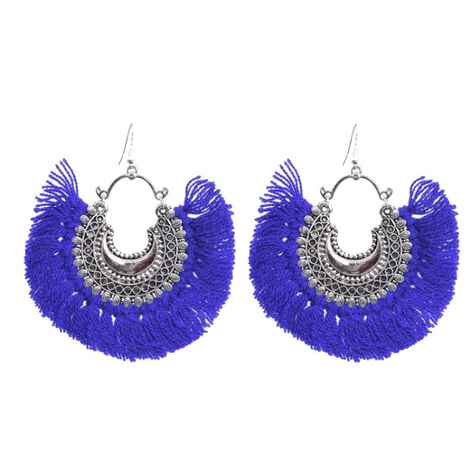 Buy Crunchy Fashion Oxidised Silver Plated Blue Teassel Earring - Purplle
