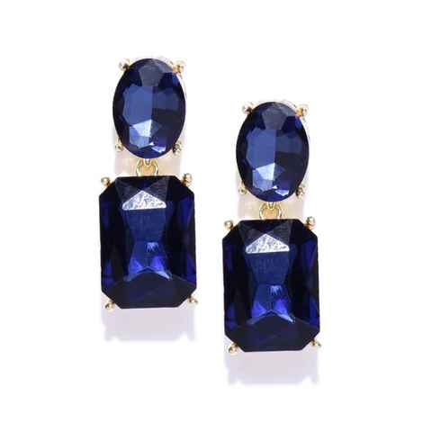 Buy Crunchy Fashion Navy Blue & Gold-Toned Geometric Drop Earrings - Purplle