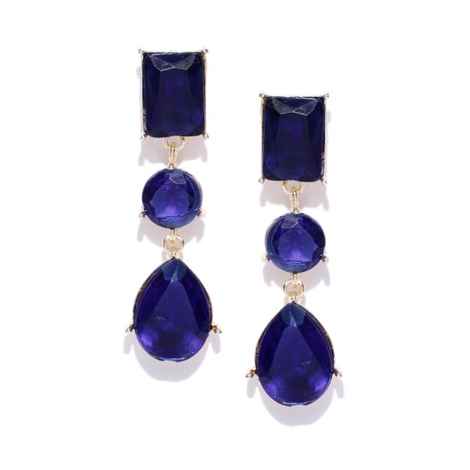 Buy Crunchy Fashion Navy Blue & Gold-Toned Geometric Drop Earrings - Purplle