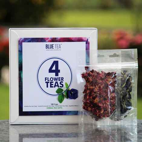 Buy Blue Tea Herbal Tea Gifts Premium White Box | 4 Flowers Teas -100Cups - Purplle