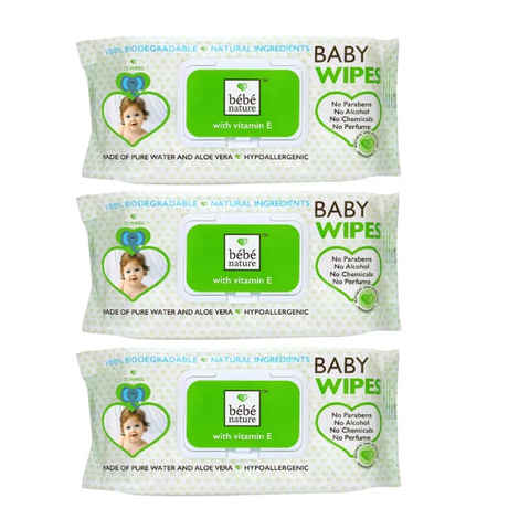 Bebe Nature Natural Biodegredable Wet Baby Wipes With Vitamin E Pack Of 3