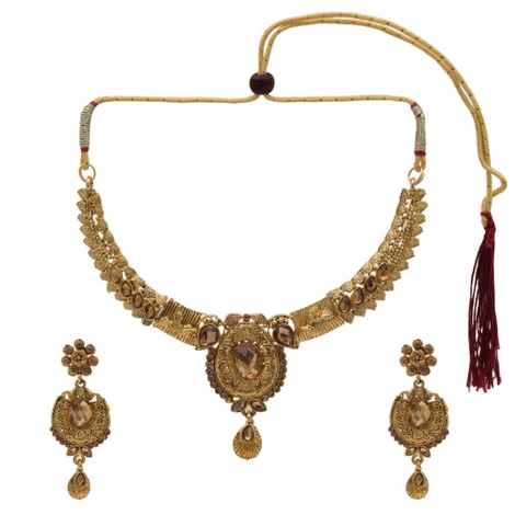 Buy Kord Store Jewellery Set - Contemporary Design American Diamond Engraved Golden Necklace With A Pair Of Beautiful Earrings KSNKE60104 - Purplle