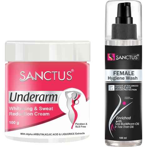 Buy Sanctus Underarm Whitening & Sweat Reduction Cream And Sanctus Female Hygiene Wash Combo (100 g + 100 ml) - Purplle