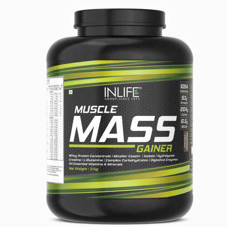 Buy InLife Muscle Mass Gainer with Whey Protein Powder Bodybuilding Supplement ( 3 kG,Chocolate Flavor ) - Purplle