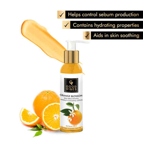Good Vibes Orange Blossom Brightening Makeup Cleansing Lotion | Cleansing, Hydrating, Refreshing | No Parabens, No Animal Testing (120 ml)