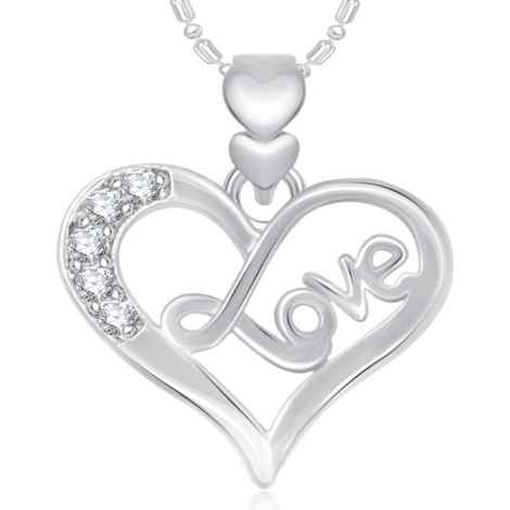 Buy Srikara Alloy Rhodium Plated CZ/AD Love Heart Valentine Fashion Jewelry Pendant - SKP1863R - Purplle