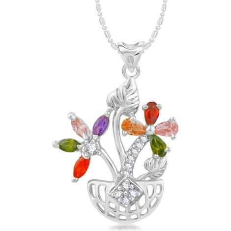 Buy Srikara Alloy Rhodium Plated CZ/AD Flowerpot Fashion Jewelry Pendant with Chain - SKP2400R - Purplle