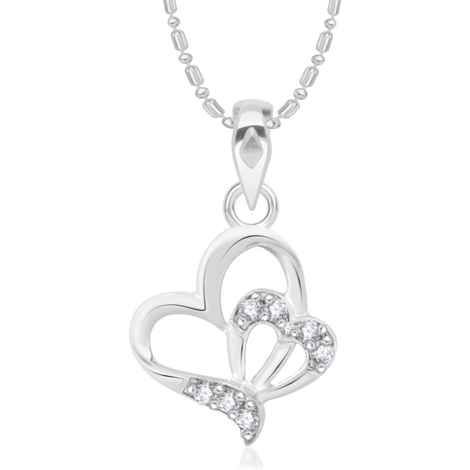 Buy Srikara Alloy Rhodium Plated CZ/AD Heart Heart Fashion Jewelry Pendant Chain - SKP2125R - Purplle