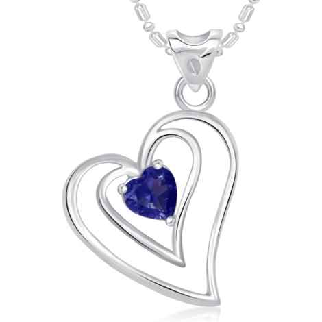 Buy Srikara Alloy Rhodium Plated CZ / AD Blue Stone In Heart Pendant with Chain - SKP1713R - Purplle
