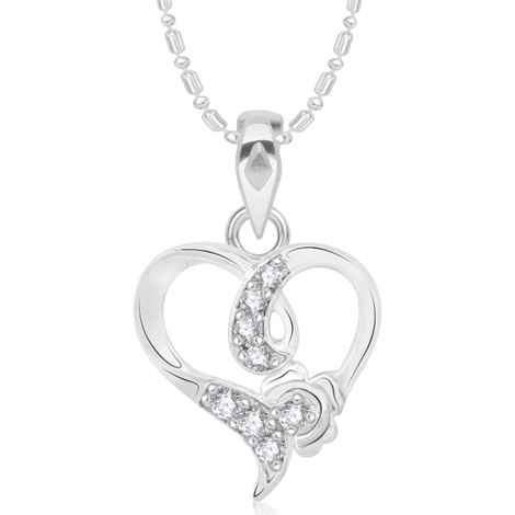 Buy Srikara Alloy Rhodium Plated CZ / AD Dizzy heart Fashion Jewellery Pendant Chain - SKP2126R - Purplle