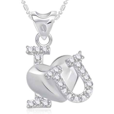 Buy Srikara Alloy Rhodium Plated AD I Love U Heart Valentine Fashion Jewelry Pendant - SKP1824R - Purplle