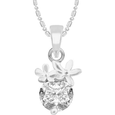 Buy Srikara Alloy Silver Plated CZ/AD Two Flower Solitaire Fashion Jewelry Pendant - SKP2489R - Purplle