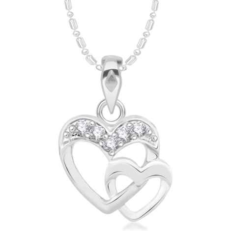 Buy Srikara Alloy Rhodium Plated CZ/AD Double Heart Fashion Jewellery Pendant Chain - SKP2127R - Purplle