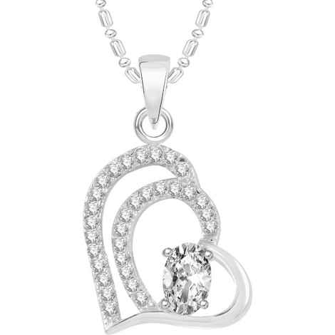 Buy Srikara Alloy Rhodium Plated CZ / AD Heart Fashion Jewellery Pendant with Chain - SKP2537R - Purplle