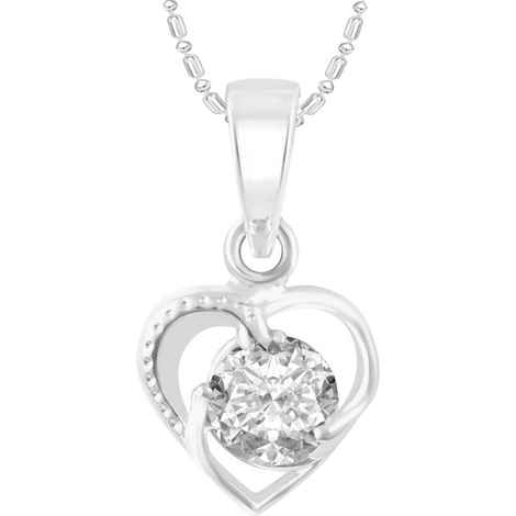 Buy Srikara Alloy Silver Plated CZ/AD Heart Solitaire Fashion Jewelry Pendant Chain - SKP2478R - Purplle