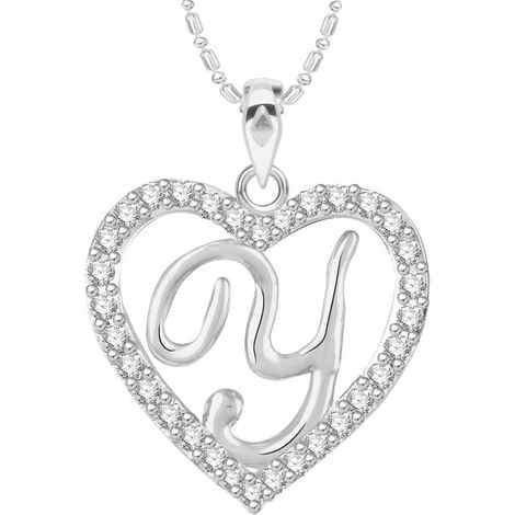 Buy Srikara Alloy Rhodium Plated CZ/AD Alphabet "Y" in Heart Fashion Jewelry Pendant - SKP2315R - Purplle