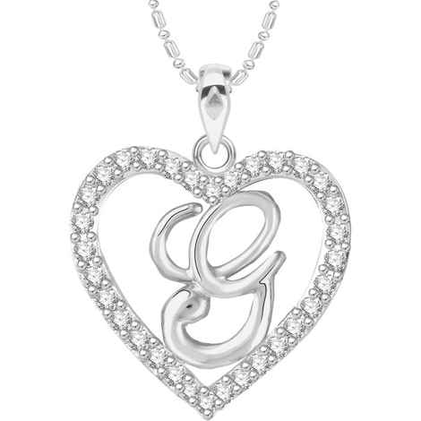 Buy Srikara Alloy Rhodium Plated CZ/AD Alphabet "G" in Heart Fashion Jewelry Pendant - SKP2297R - Purplle