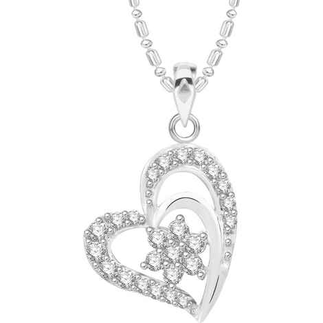 Buy Srikara Alloy Rhodium Plated CZ/AD Star in Heart Fashion Jewellery Pendant Chain - SKP2601R - Purplle