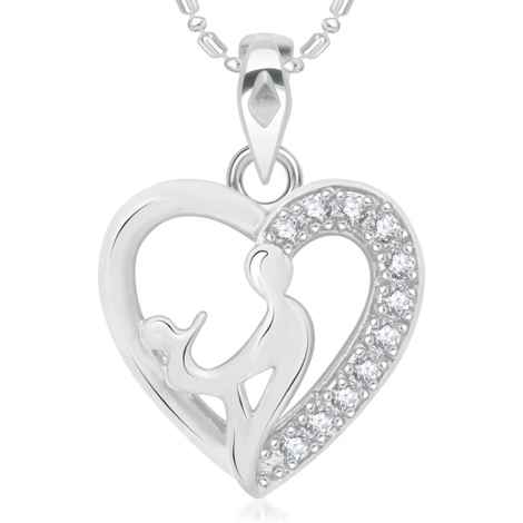 Buy Srikara Alloy Rhodium Plated CZ/AD You & Me Heart Fashion Jewelry Pendant Chain - SKP2007R - Purplle